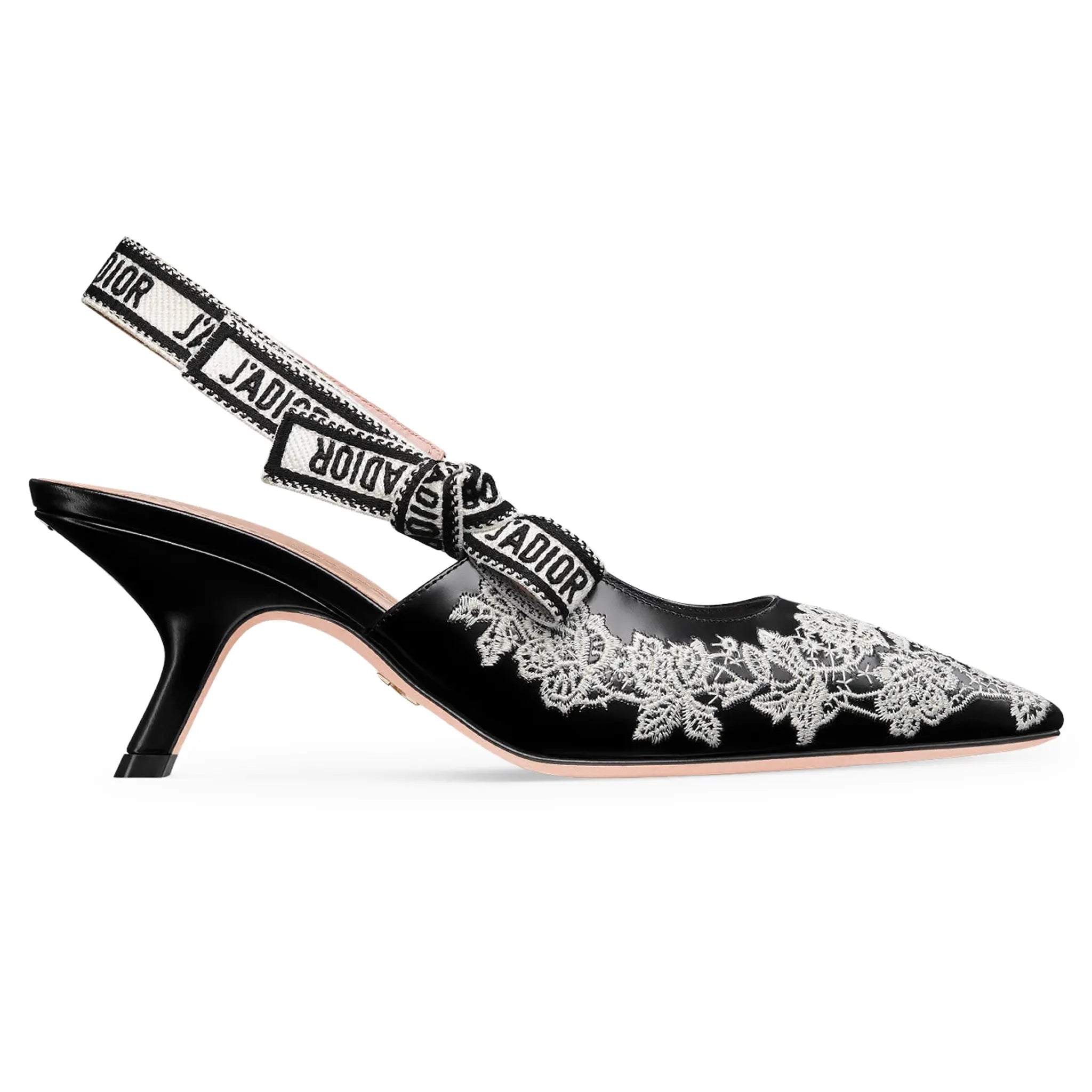 Side View of Dior J'Adior Technical Fabric Embroidered Black Slingback Pump